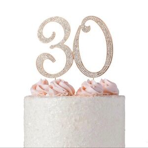 30th Birthday Metal Cake Topper, Rose Gold With Crystal Rhinestones